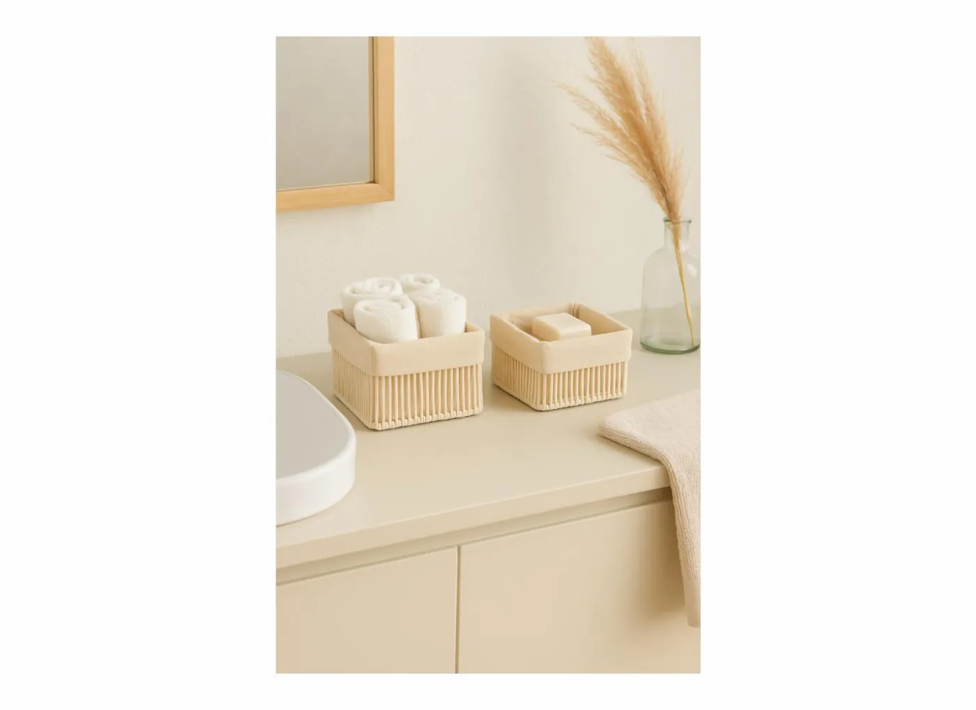 Opbergmand Solea set van 2 - geweven touw & katoen - beige