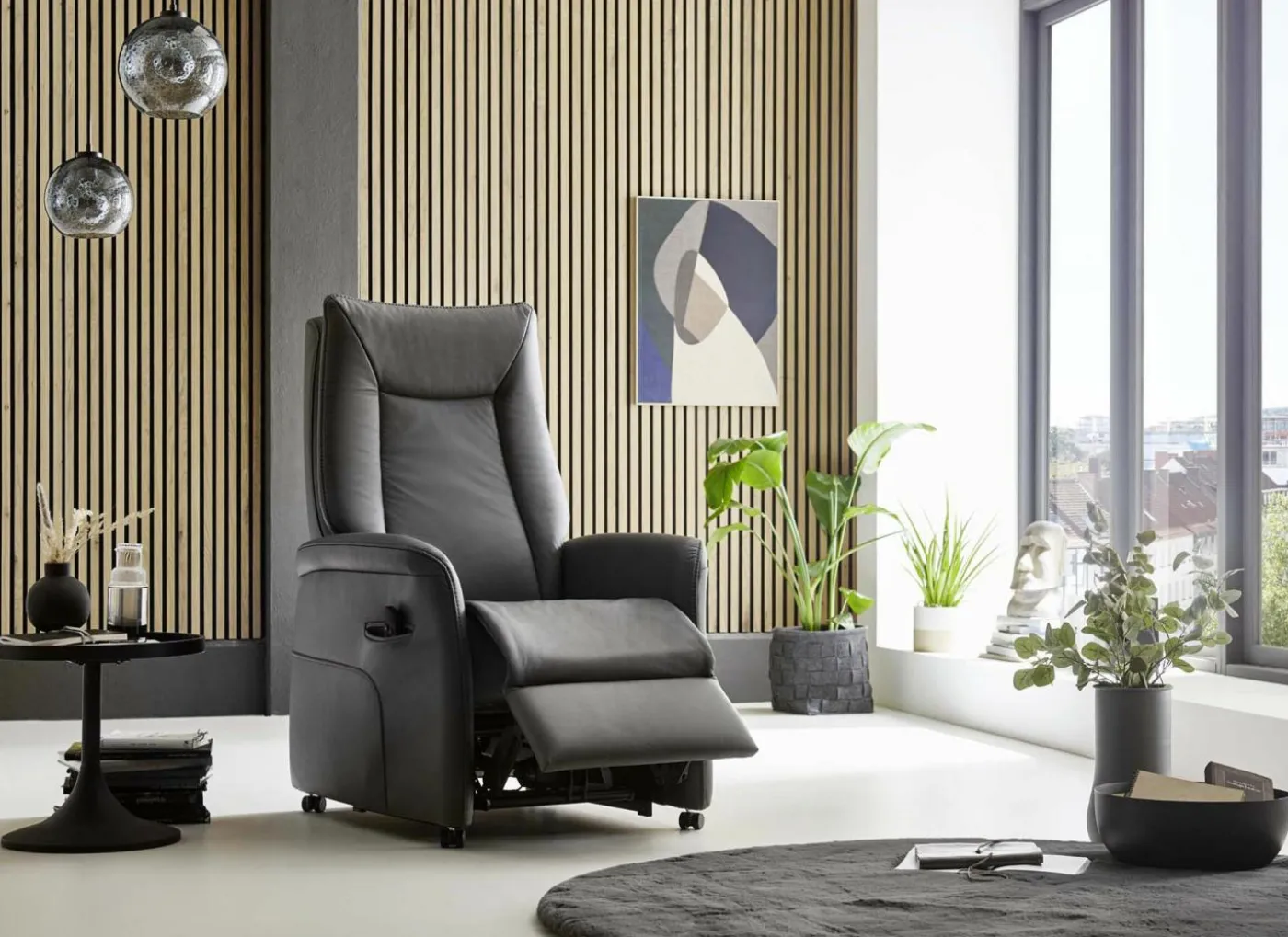 Relaxzetel Hukla elektrisch - leder - antraciet met 2 motoren