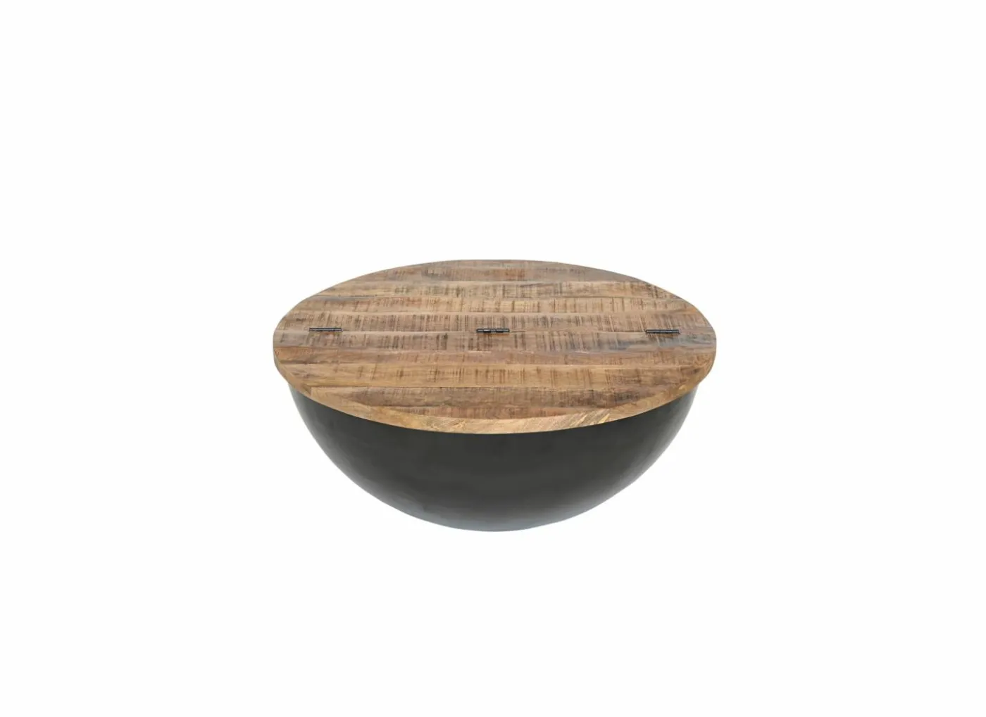 Salontafel Antz Ø90cm - mango massief - naturel & zwart met opbergruimte