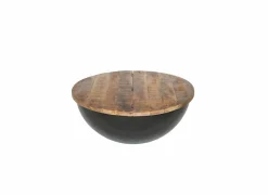 Salontafel Antz Ø90cm - mango massief - naturel & zwart met opbergruimte