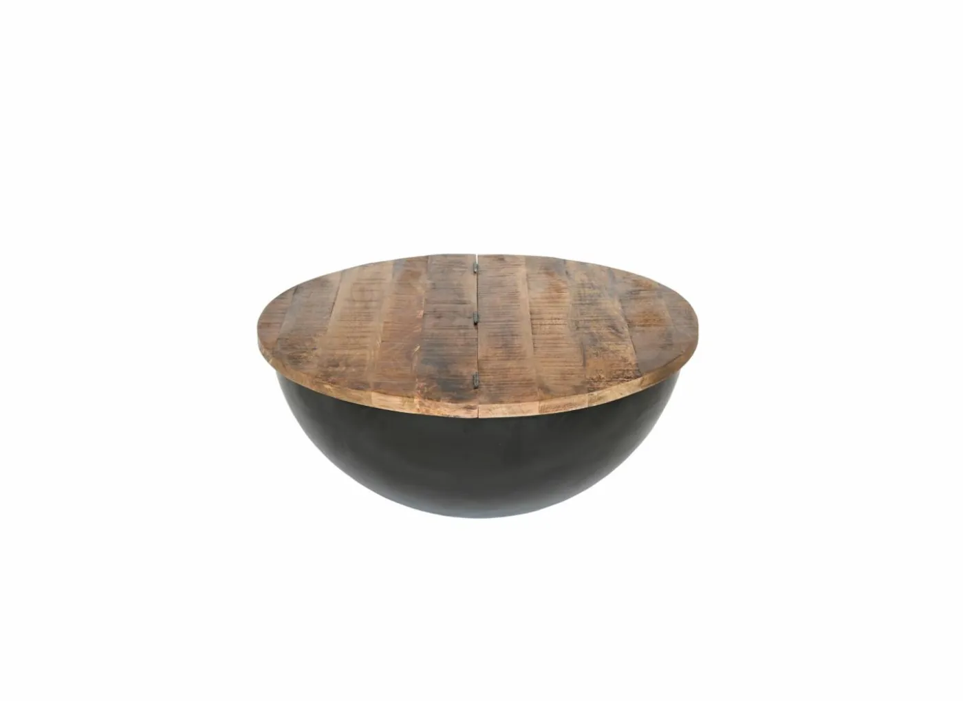 Salontafel Antz Ø90cm - mango massief - naturel & zwart met opbergruimte
