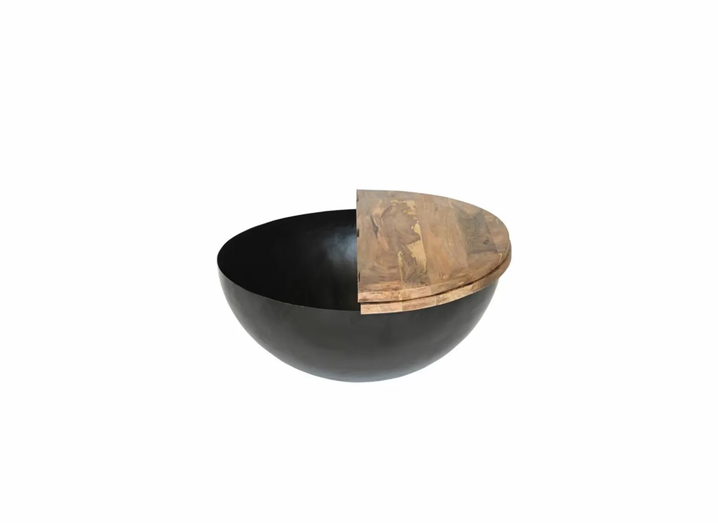 Salontafel Antz Ø90cm - mango massief - naturel & zwart met opbergruimte