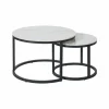 Salontafel Ø70/Ø50cm - keramiek & metaal - wit set van 2