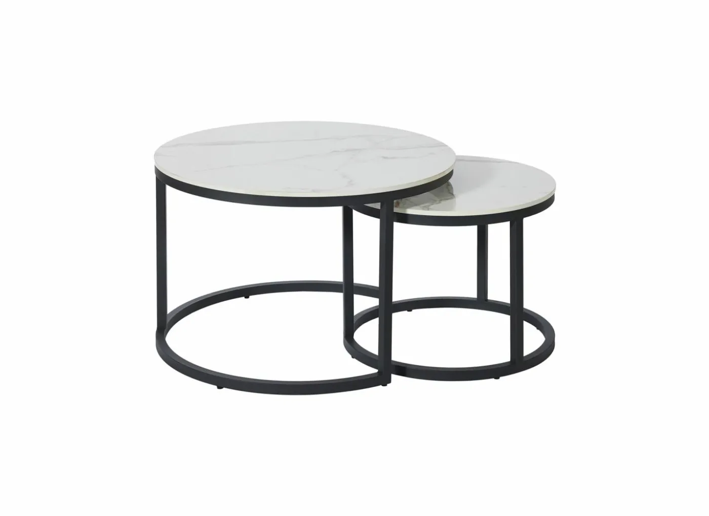 Salontafel Ø70/Ø50cm - keramiek & metaal - wit set van 2