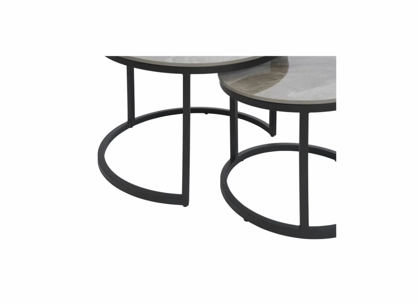 Salontafel Ø70/Ø50cm - keramiek & metaal - grijs set van 2