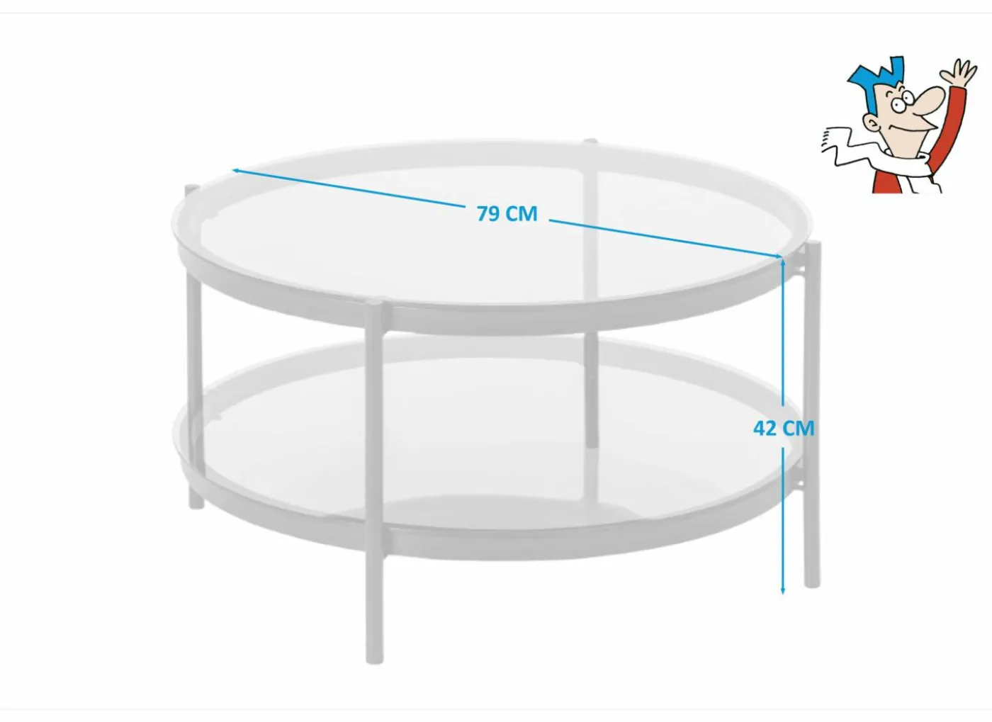 Salontafel Ø79cm - metaal - zwart mat & smoked glass