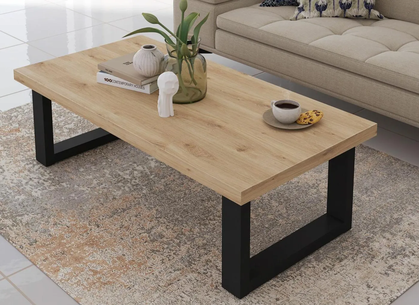 Salontafel Valencia 130x65cm - melamine - lichte eik