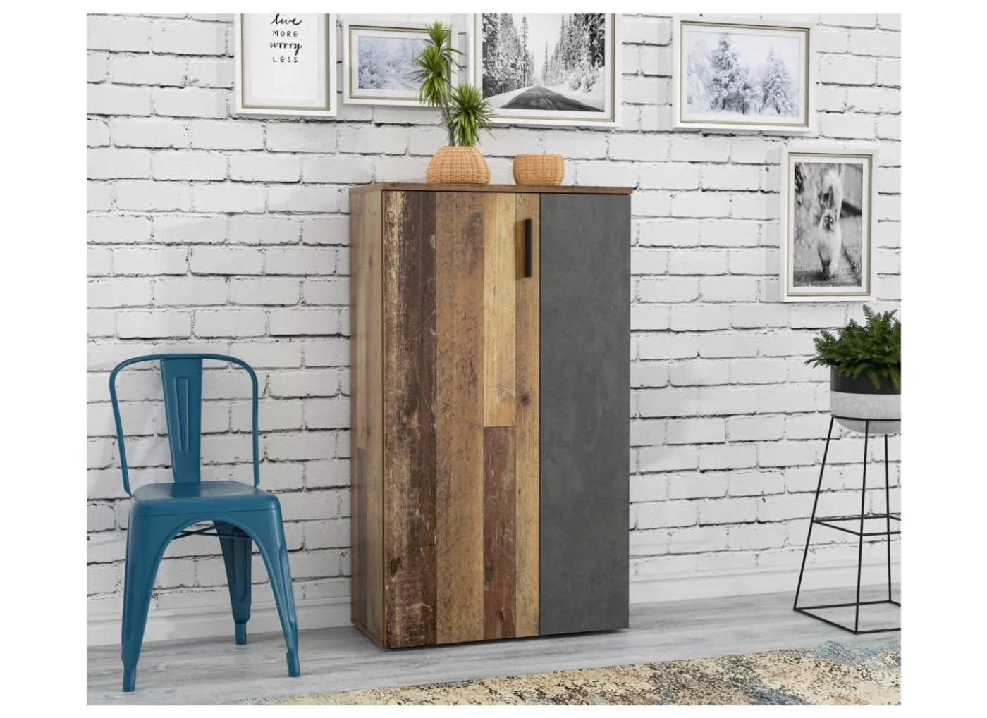 Schoenenkast Boots 69x34x120cm - decor - old wood & donkergrijs