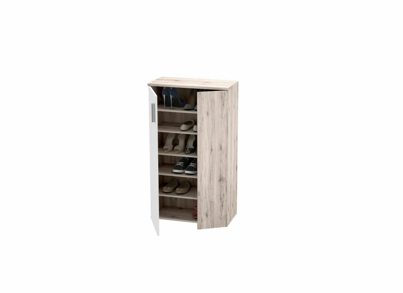 Schoenenkast Boots 69x34x120cm - decor - zand eik & wit