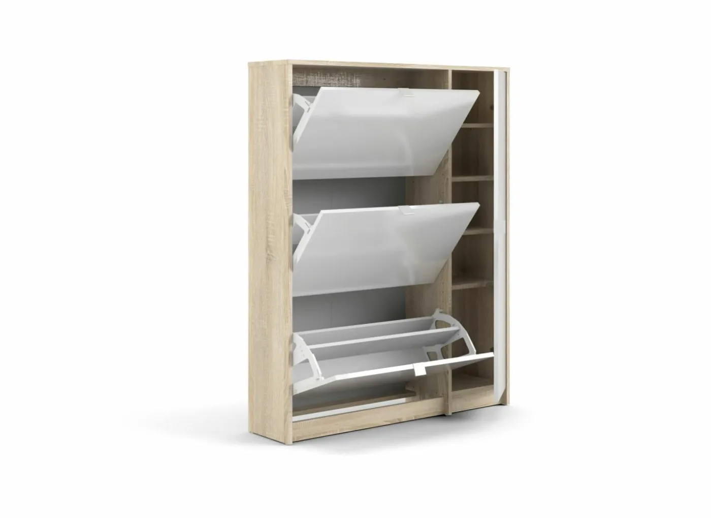 Schoenenkast Bright 102x24x125cm - decor - eik & wit hoogglans