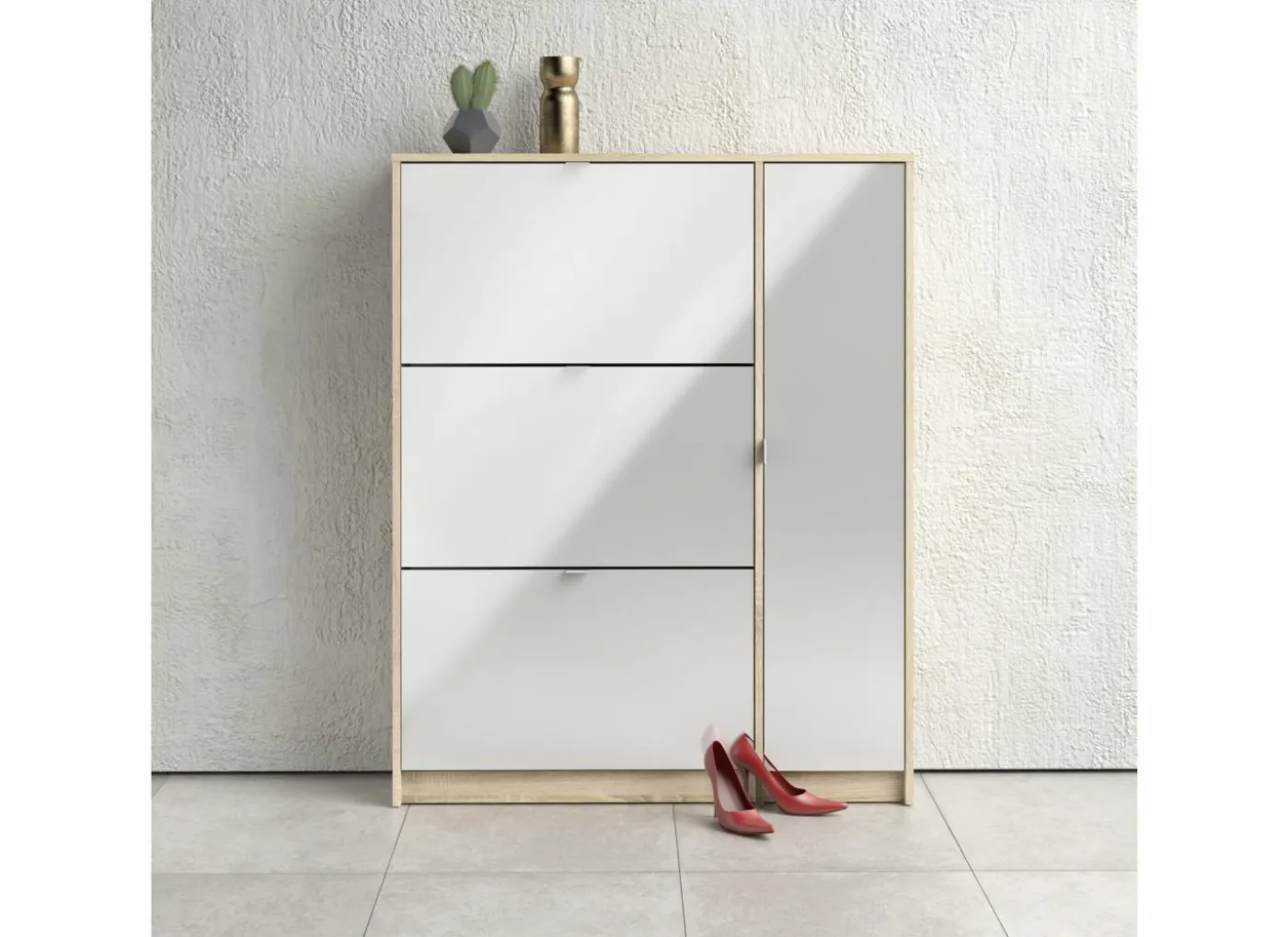 Schoenenkast Bright 102x24x125cm - decor - eik & wit hoogglans