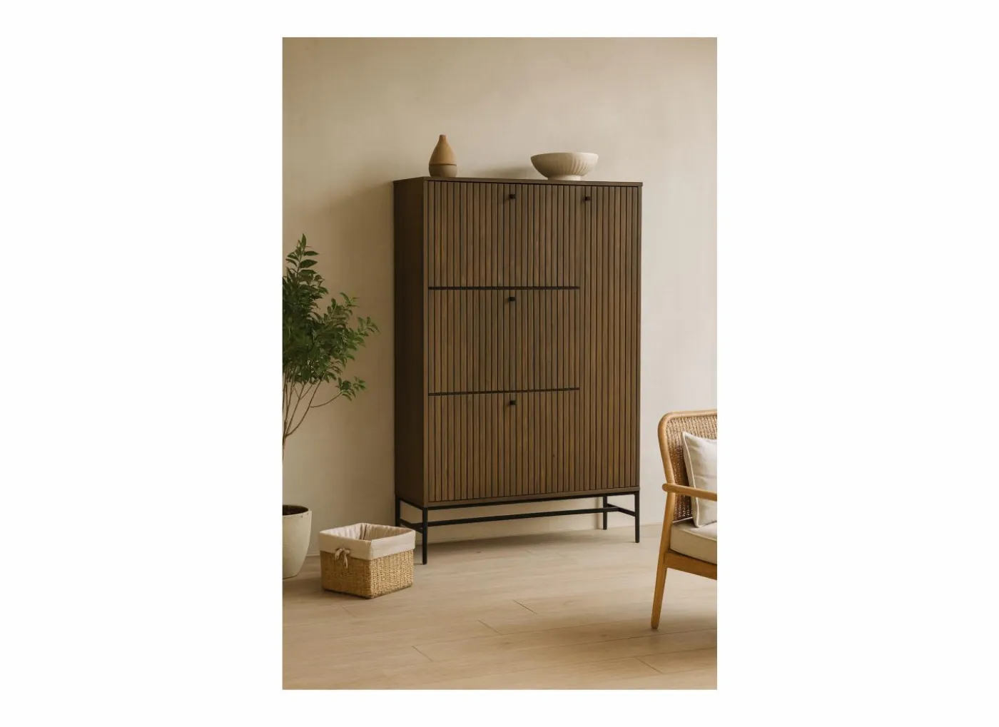 Schoenenkast Stripes 98,7x35x140,4cm - decor - smoked eik