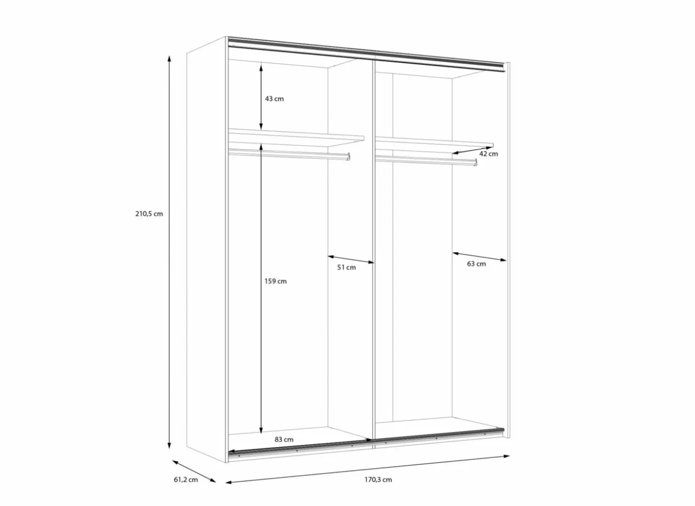 Schuifdeurkast Lya 170cm - decor - cabezone oak & mauvella oak