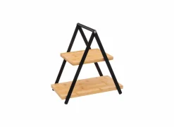 Serveertoren 2 niveaus 28x15,6cm - metaal & FSC - bruin