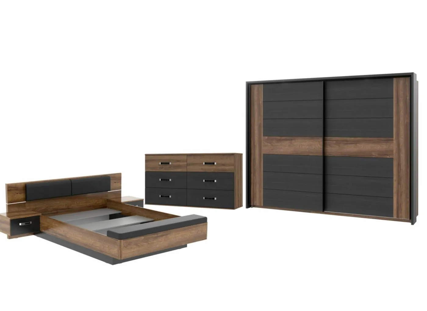 Slaapkamer Dolce met bed 180x200cm - kleerkast 281cm - commode 120cm