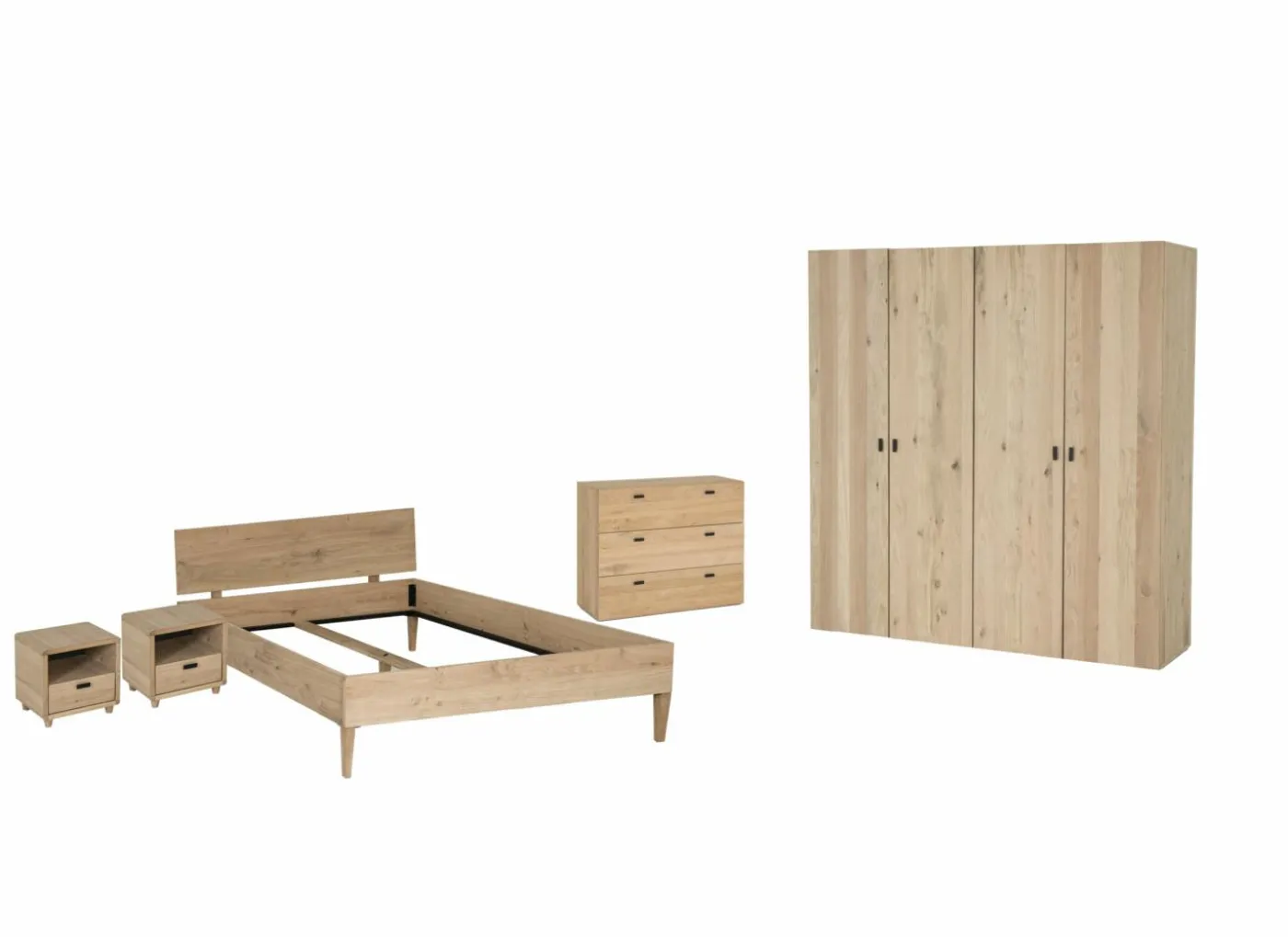 Slaapkamer Holmes met bed 160x200cm - kleerkast 200cm - commode 110cm en 2 nachtkastjes