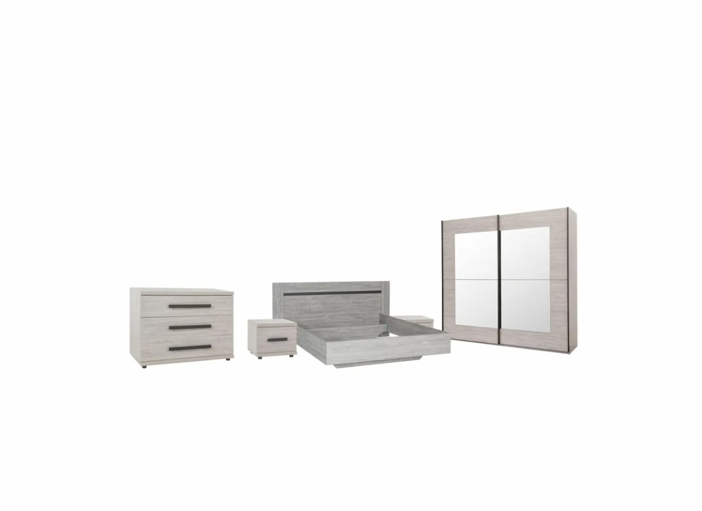 Slaapkamer met bed 180x200cm - kleerkast 200cm - commode 110cm en 2 nachtkastjes