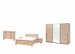 Slaapkamer met bed 140x200cm - kleerkast 253cm - commode 110cm en nachtkastjes