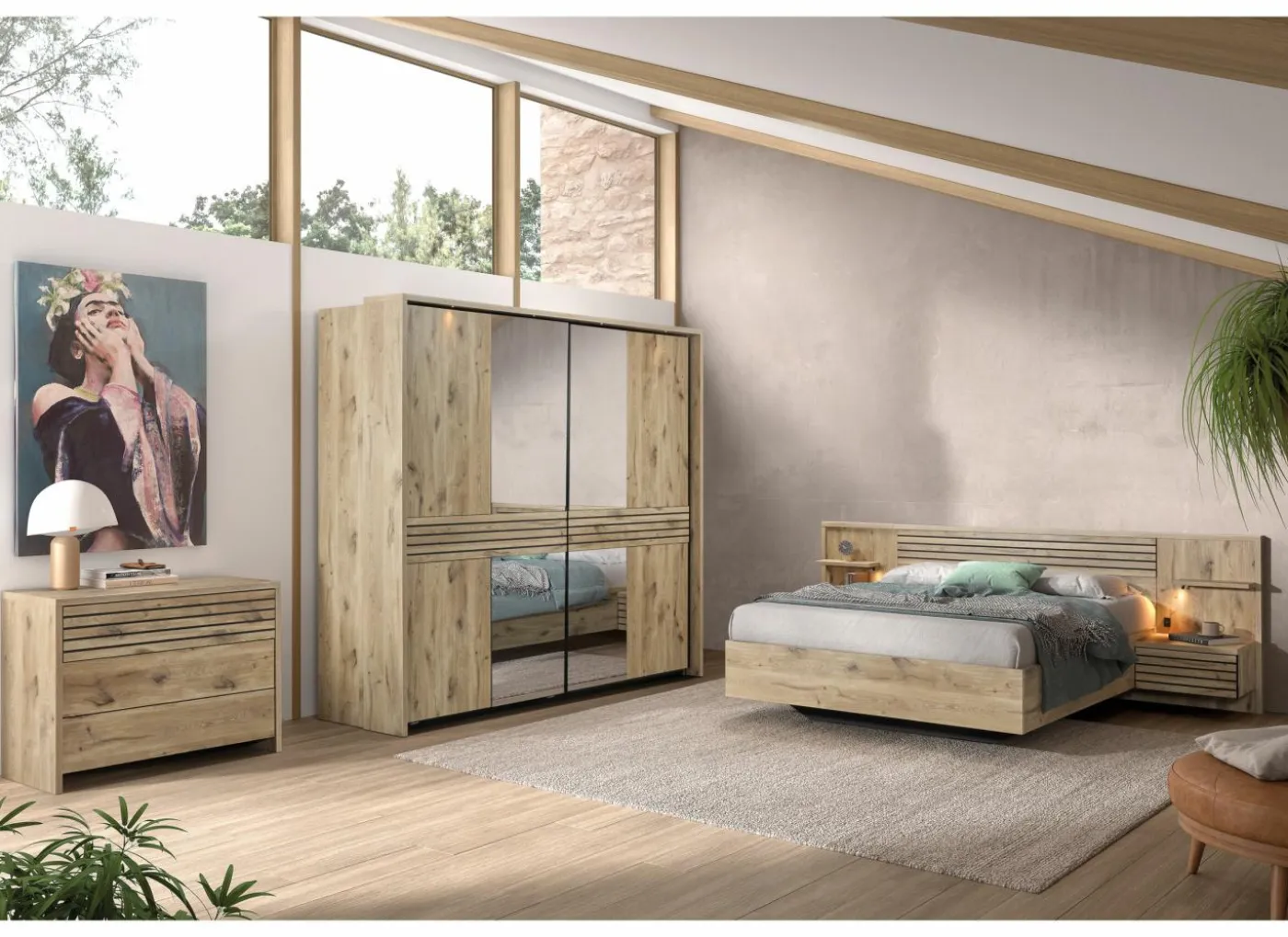 Slaapkamer Tanya II met bed 140x200cm - kleerkast 286cm - commode 111cm en 2 nachtkastjes