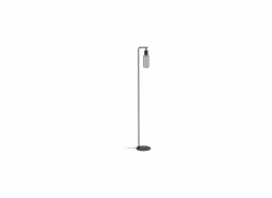 Staande lamp Maione H151cm E27 - staal & glas - zwart & grijs