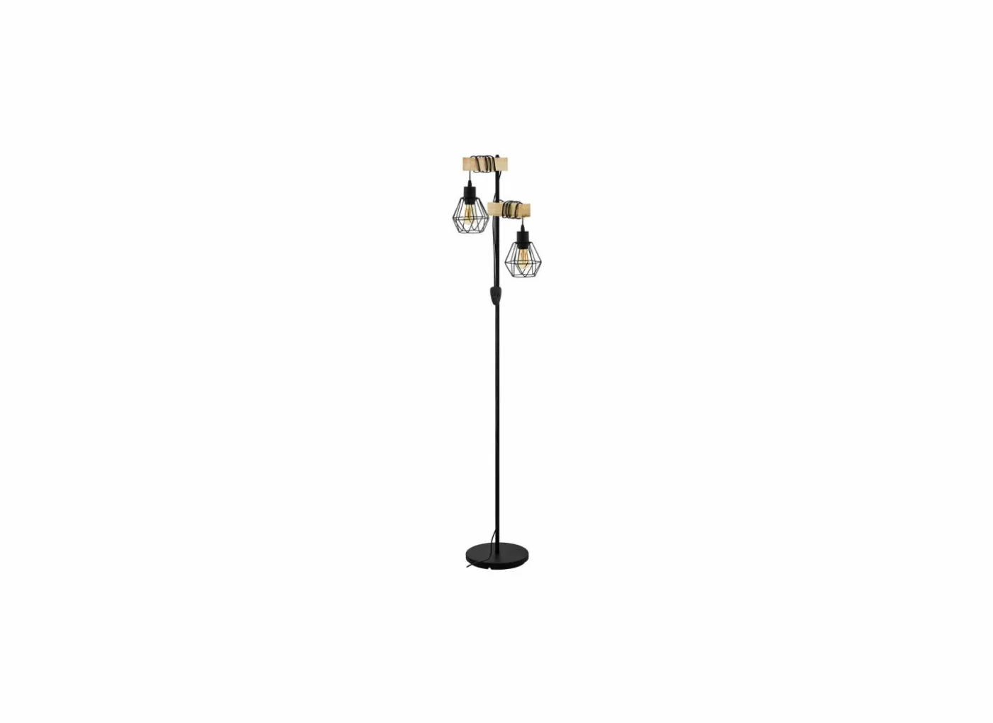 Staande lamp Townshend H167cm E27 - hout massief & staal - zwart & bruin