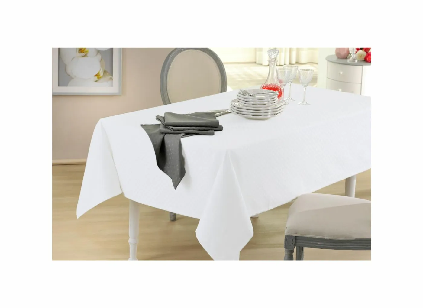 Tafelkleed 150x290cm - polyester & katoen - wit