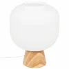Tafellamp Travis Ø20xH25cm - glas & dennenhout - wit & naturel