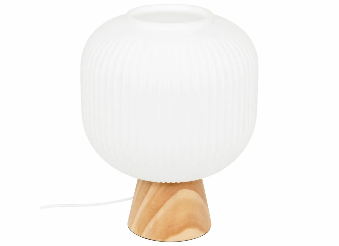 Tafellamp Travis Ø20xH25cm - glas & dennenhout - wit & naturel