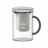 Theeglas Keep Calm 42cl - glas & RVS - transparant & blauw