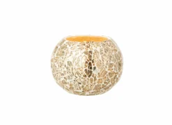 Theelichthouder Bal Gekraakt Ø10x8,5cm - glas - goudkleurig