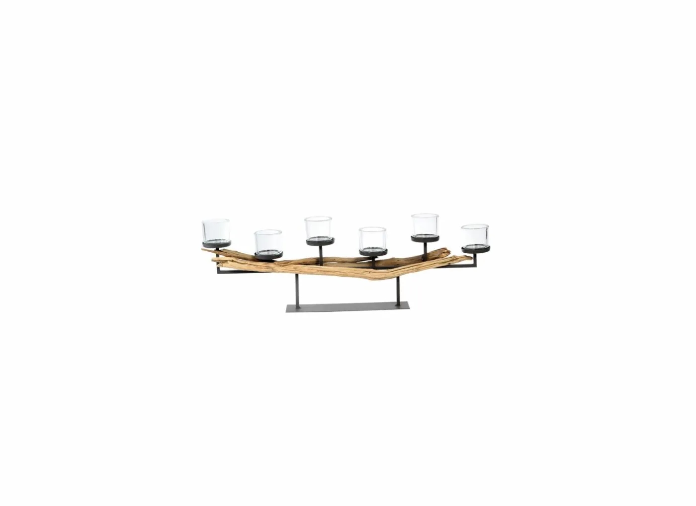 Theelichthouder B95cm - hout massief & metaal - naturel