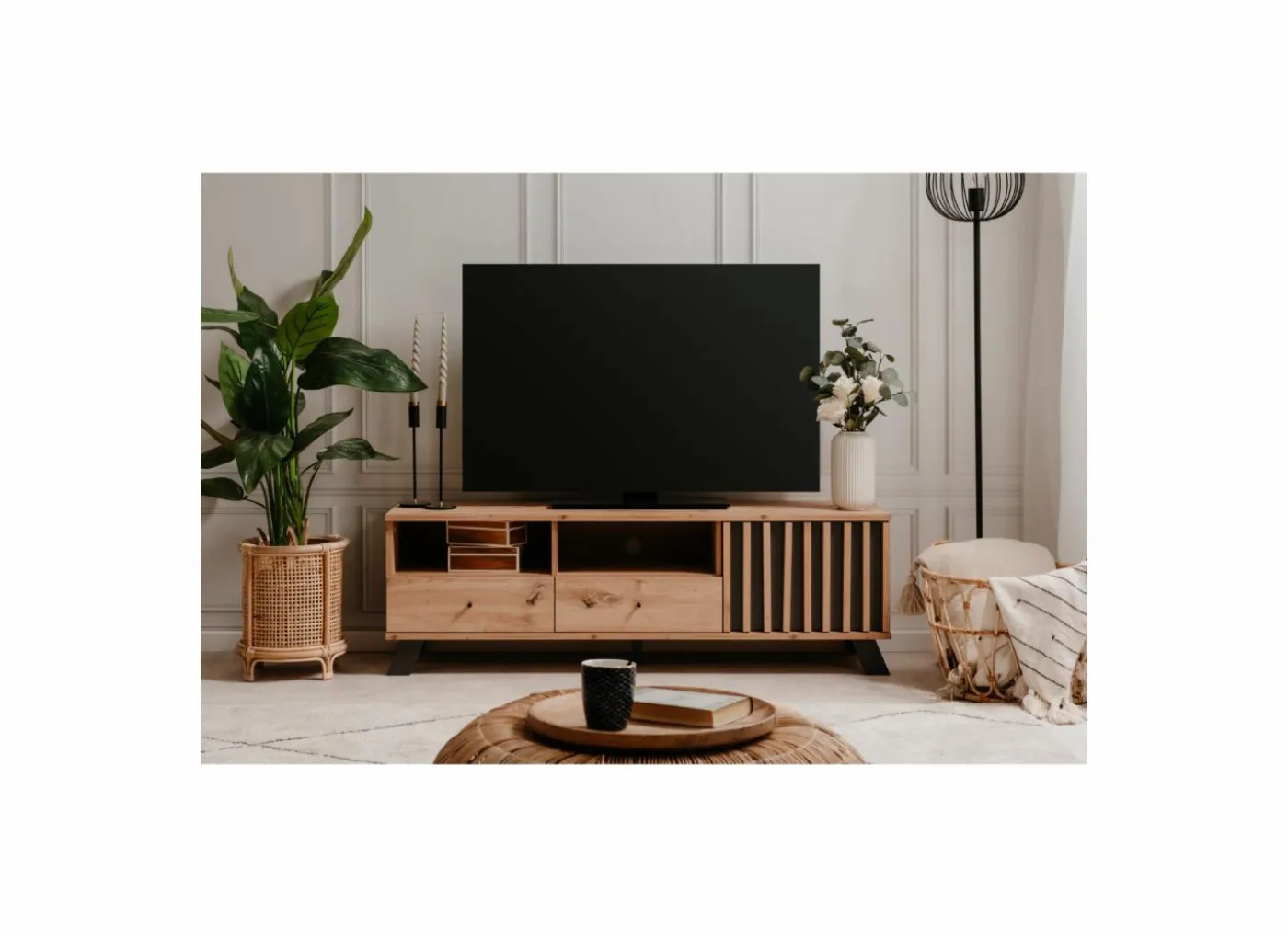 Tv-meubel Medan 138cm - melamine - artisanale eik