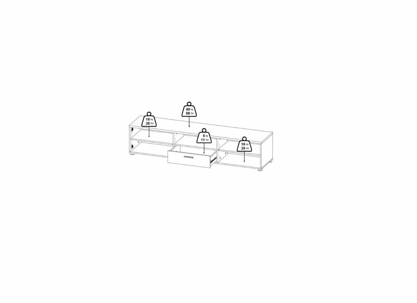 Tv-meubel Media 177cm - melamine - zwart