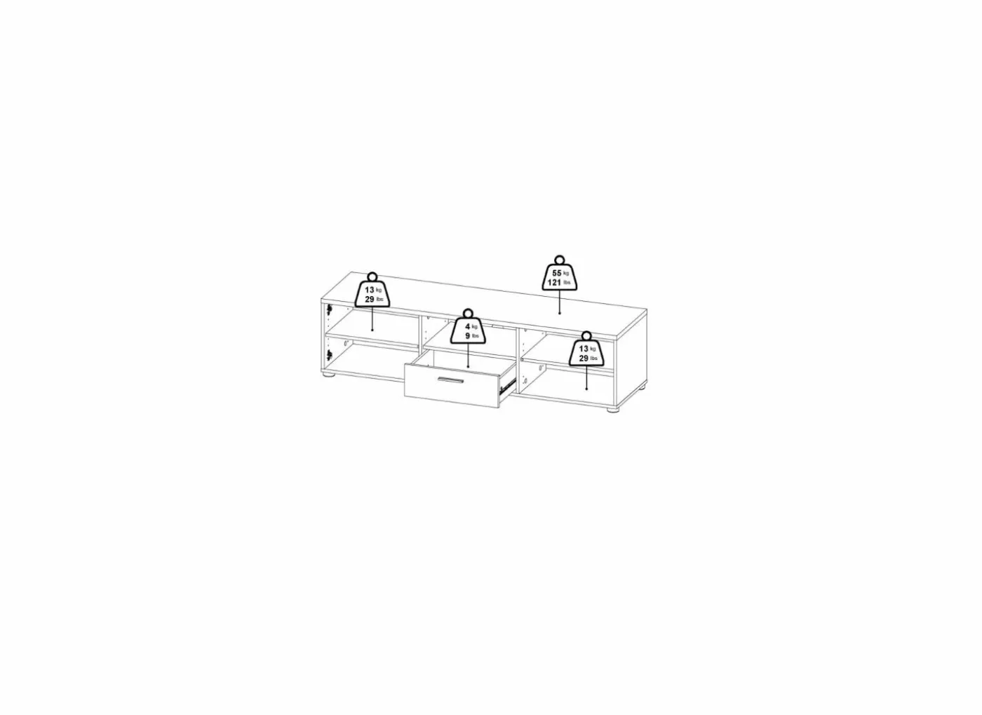 Tv-meubel Media 148cm - melamine - zwart