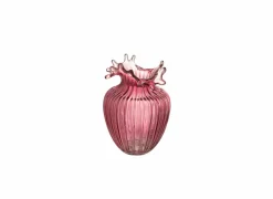 Vaas Bloem Lijnen  H21cm - glas - donkerroze