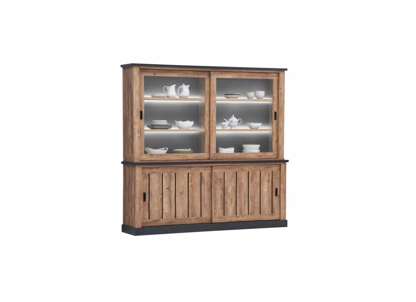 Vitrinekast Etienne 221cm - decor - zwart
