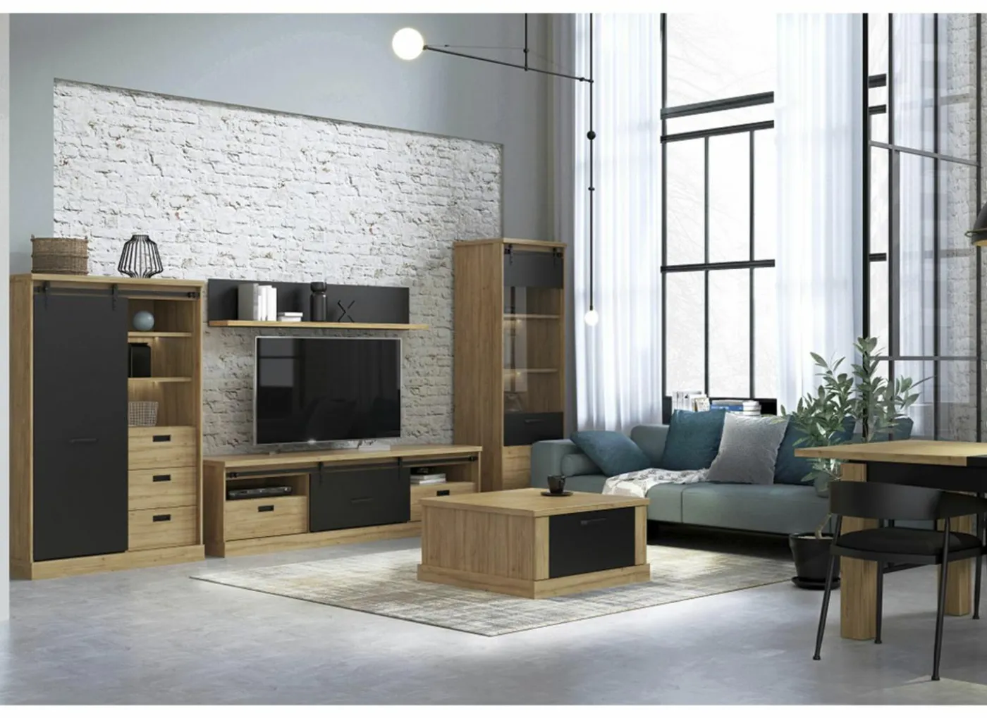 Vitrinekast Kaszimiro 63cm - decor - waterford eik & zwart