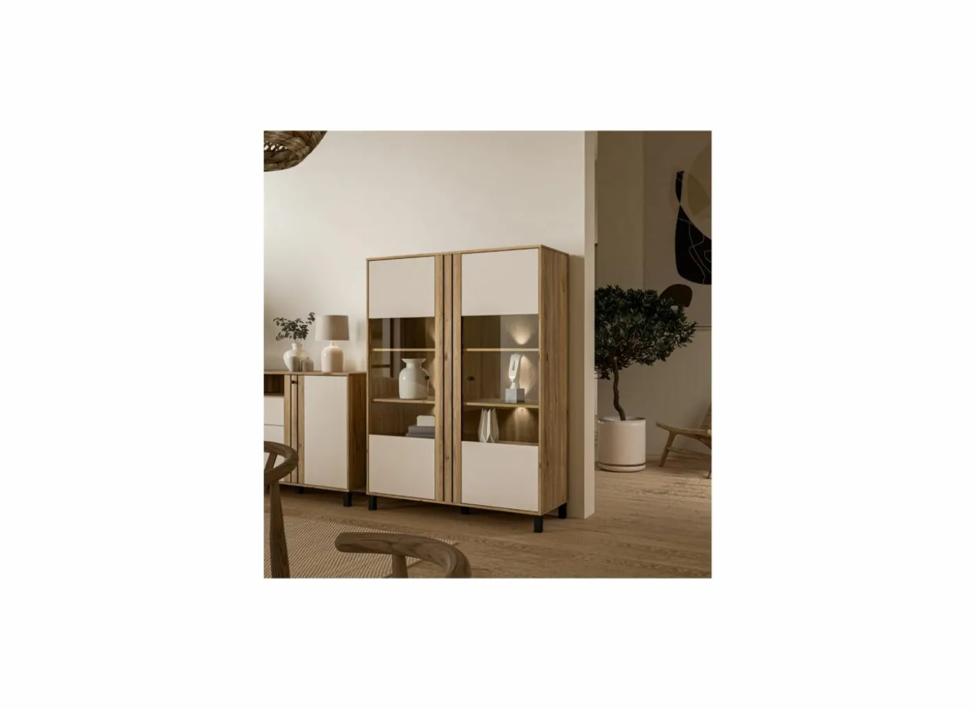 Vitrinekast Killarney 121cm - decor - mauvella oak & sand
