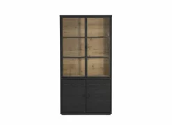 Vitrinekast Mauri 116,5cm - eik massief - zwart met verlichting