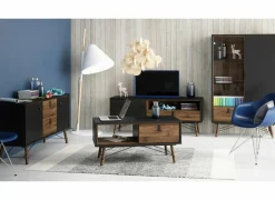 Vitrinekast Ry 102cm - decor - mat zwart & okkernoot
