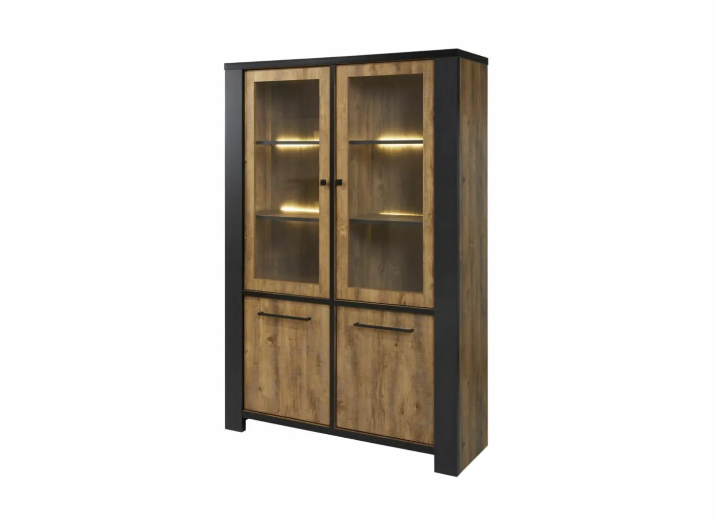 Vitrinekast Samuel 130cm - decor - denver eik & zwart
