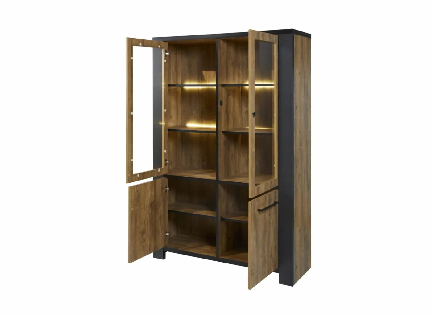 Vitrinekast Samuel 130cm - decor - denver eik & zwart