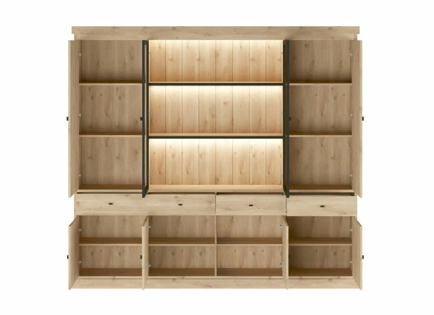 Vitrinekast Valencia 240cm - melamine - lichte eik