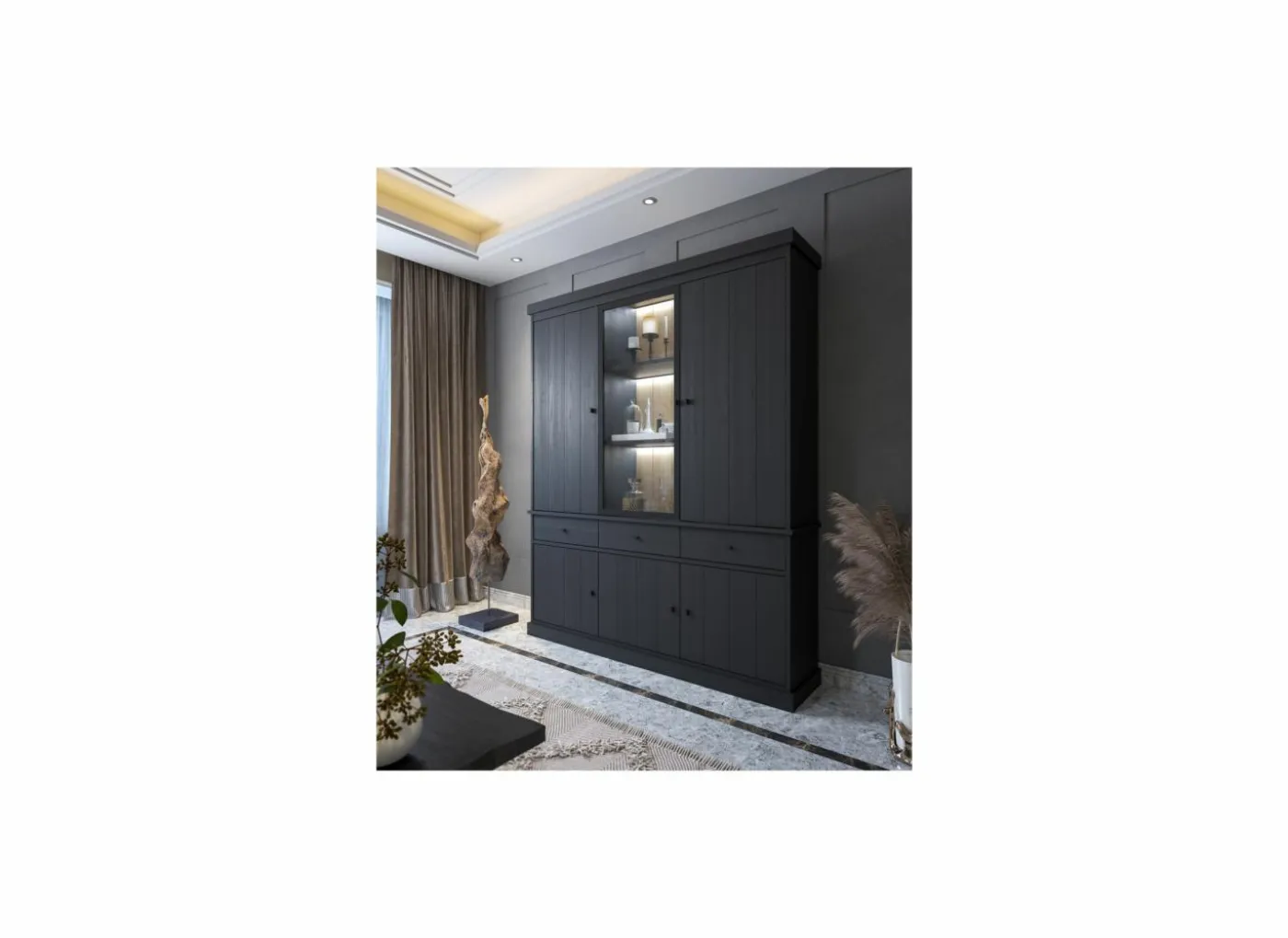 Vitrinekast Valencia 182cm - melamine - zwarte eik