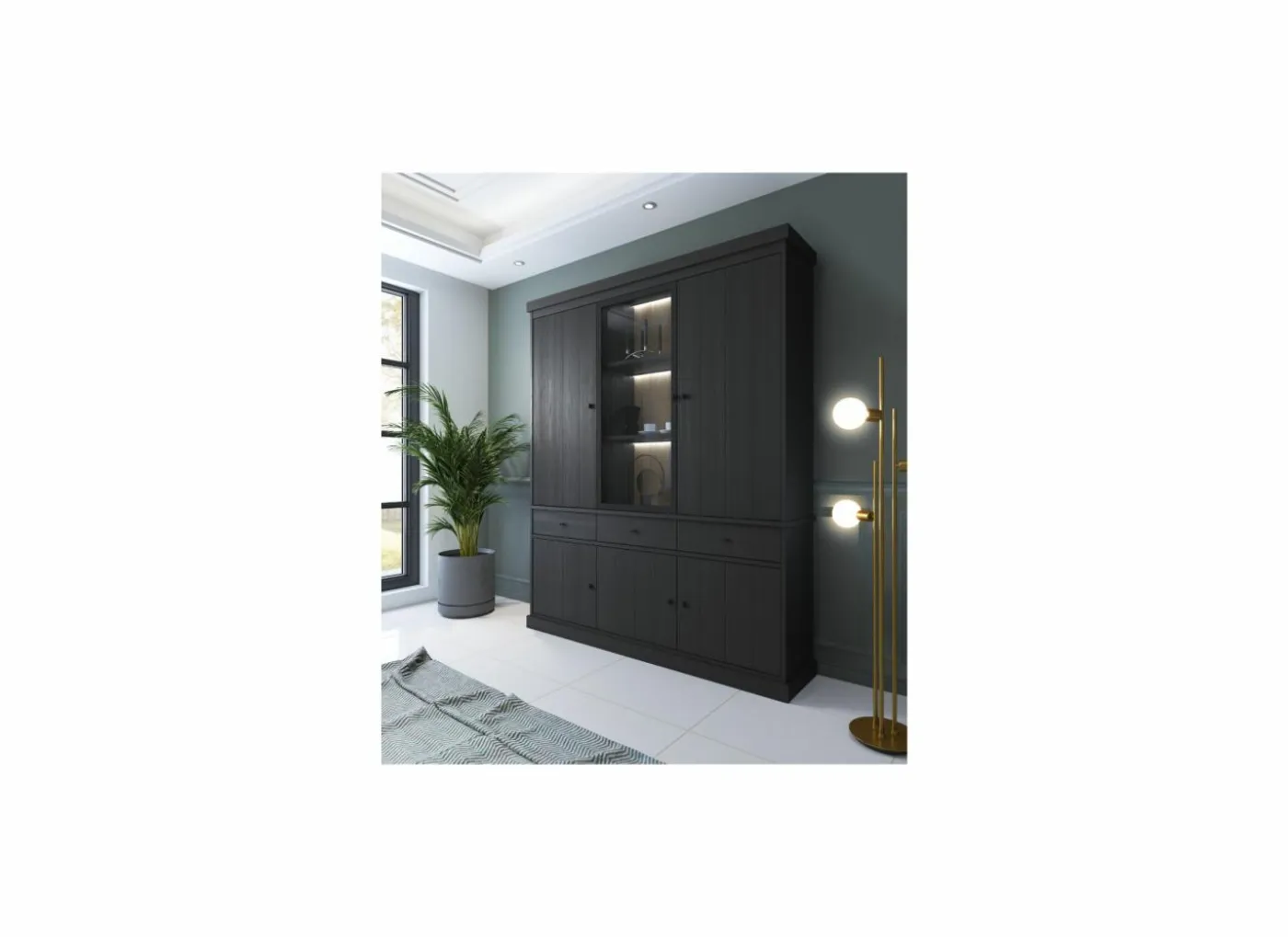 Vitrinekast Valencia 182cm - melamine - zwarte eik