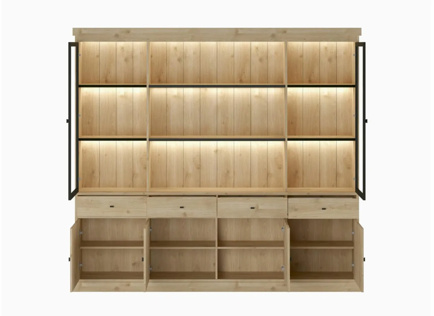 Vitrinekast Valencia 240cm - melamine - lichte eik