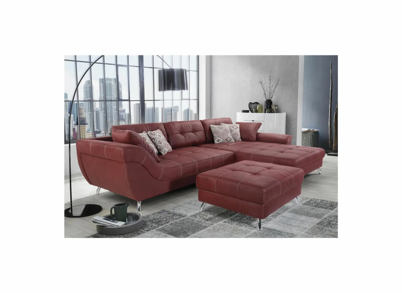 Voetenbank San Francisco 103x86cm stof rood