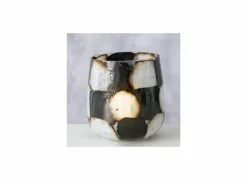 Windlicht Medo H10cm - glas - zwart/wit