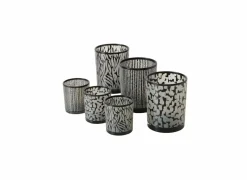 Windlicht Thato H8cm & H12cm - glas - beige/zwart set van 2