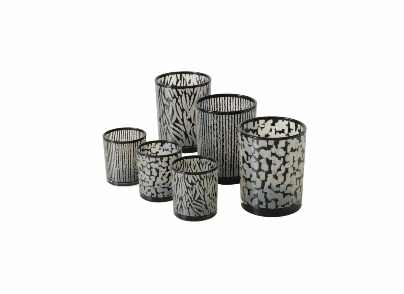 Windlicht Thato H8cm & H12cm - glas - beige/zwart set van 2